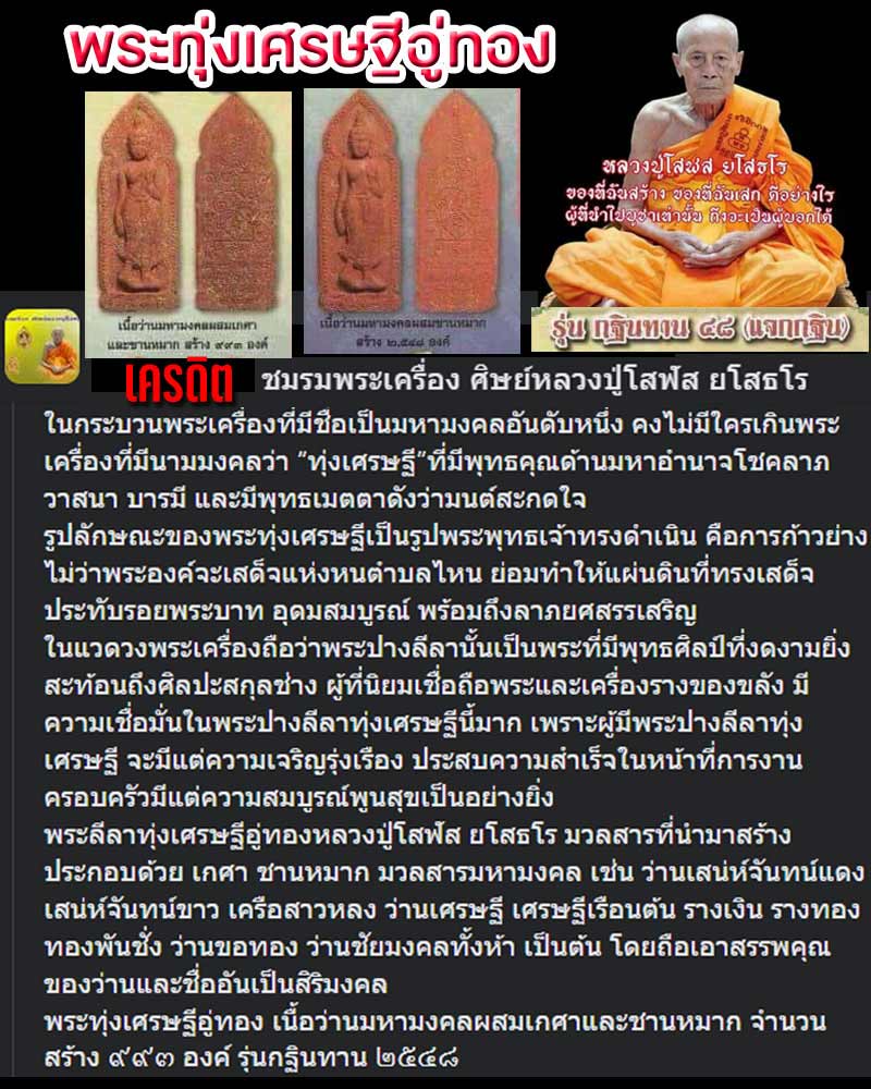 พระลีลา ทุ่งเศรษฐี อู่ทอง หลวงปู่โสฬส ยโสธโร วัดโคกอู่ทอง - 1
