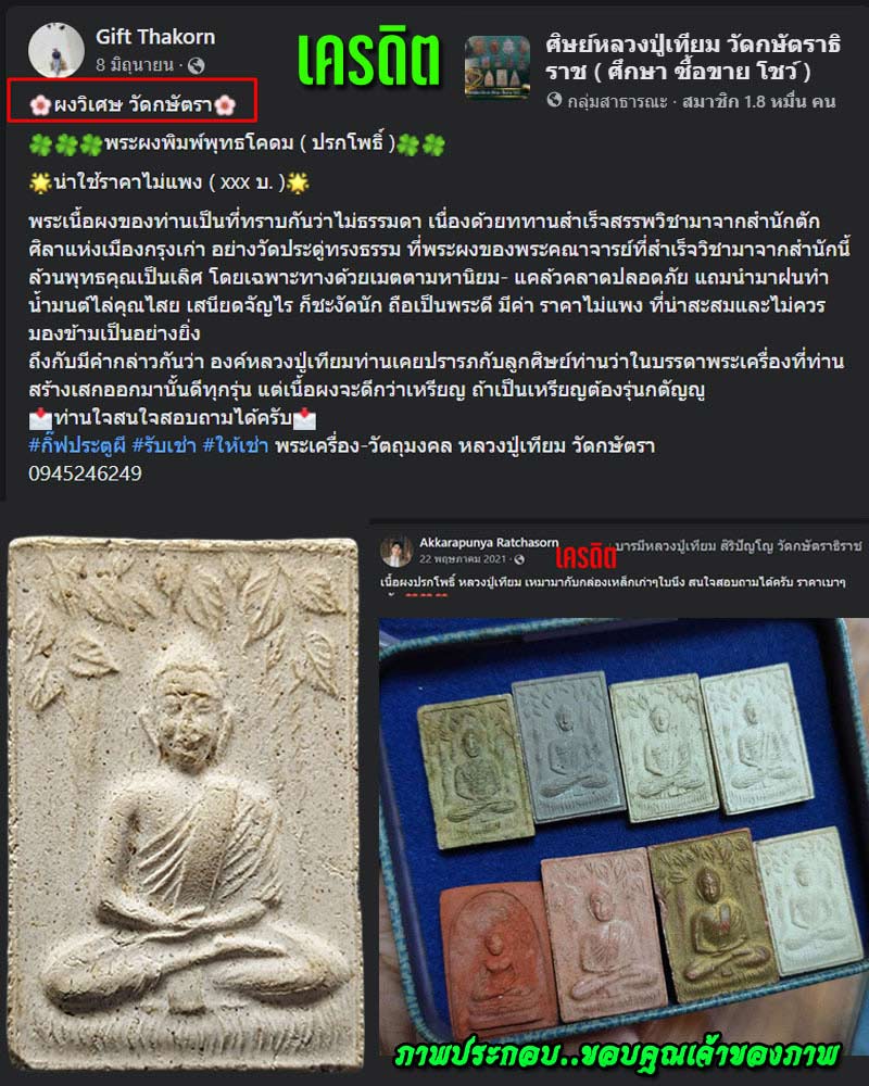 พระผงพุทธโคดม (ปรกโพธิ์ )หลวงปู่เทียม สิริปัญโญ วัดกษัตราธิราช - 1