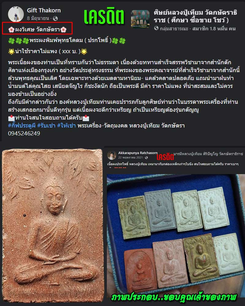 พระผงพุทธโคดม (ปรกโพธิ์ )หลวงปู่เทียม สิริปัญโญ วัดกษัตราธิราช - 1