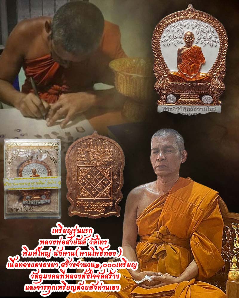 เหรียญนั่งพานลงยา รุ่นแรก หลวงพ่อสายันต์ วัดไทร จังหวัดนครปฐม - 1