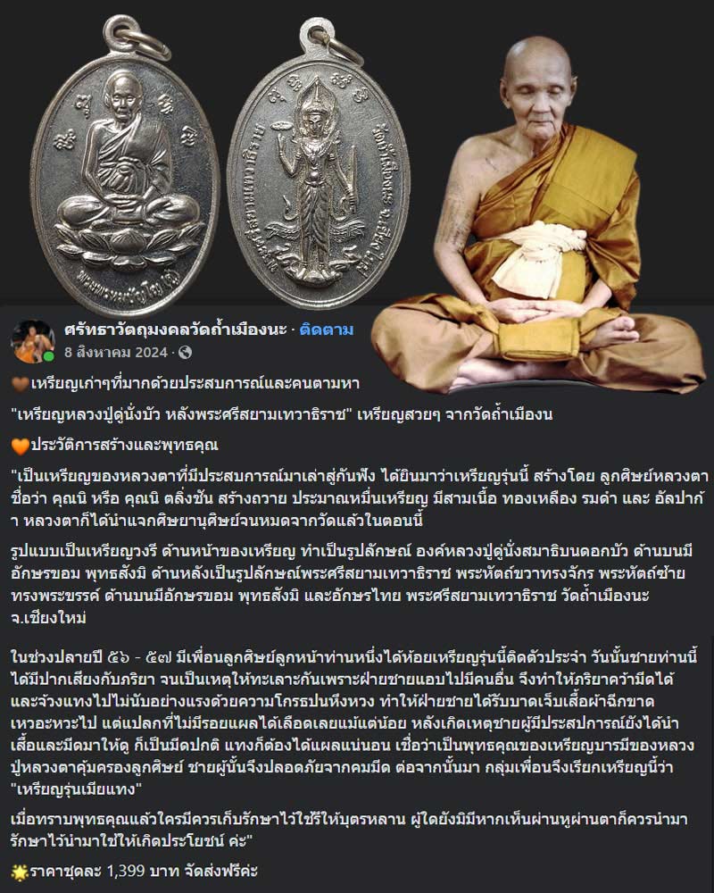เหรียญหลวงปู่ดู่นั่งบัว หลังพระศรีสยามเทวาธิราช วัดถ้ำเมืองนะ - 1