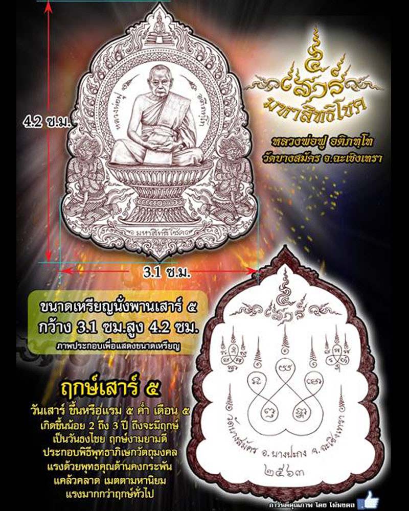 เหรียญนั่งพาน เสาร์ห้า มหาสิทธิโชค หลวงพ่อฟู วัดบางสมัคร - 2