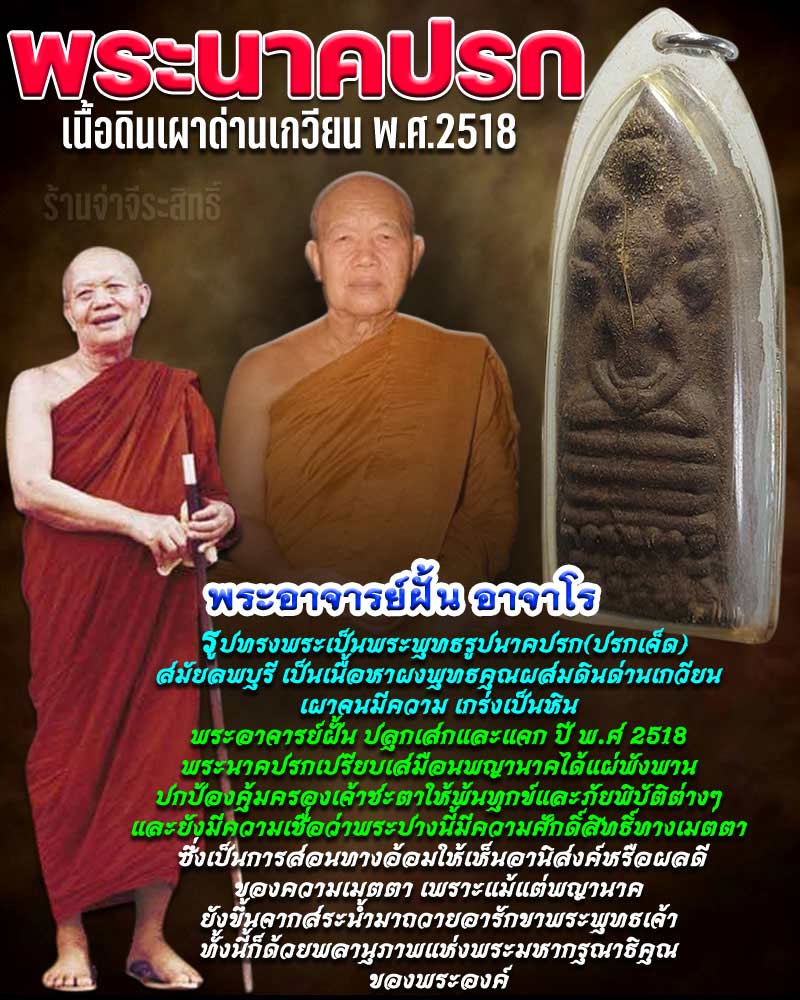 พระนาคปรก เนื้อดินเผาด่านเกวียน พระอาจารย์ฝั้น อาจาโร - 1