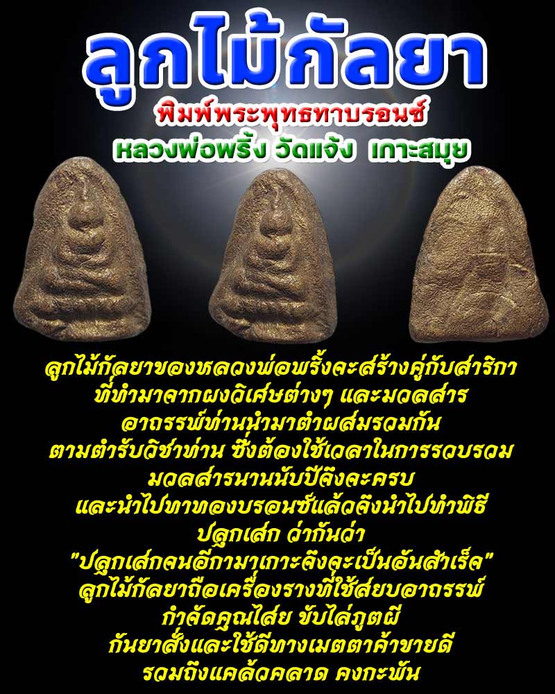 ลูกไม้กัลยา พิมพ์พระพุทธทาบรอนซ์ หลวงพ่อพริ้ง วัดแจ้ง เกาะสมุย - 1