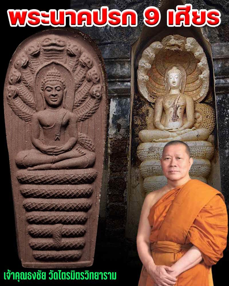 พระนาคปรก 9 เศียร รุ่นแรกเจ้าคุณธงชัย วัดไตรมิตร กรุงเทพ ปี 2541 - 1
