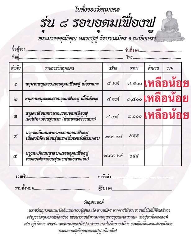 วัตถุมงคลหลวงปู่ฟู วัดบางสมัคร จ.ฉะเชิงเทรา รุ่น ๘ รอบอุดมเฟื่องฟู