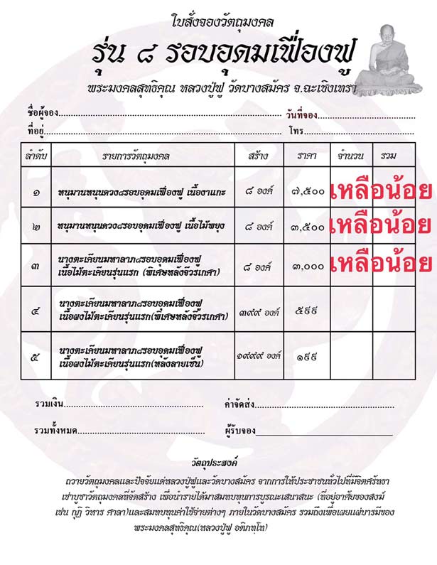 วัตถุมงคลหลวงปู่ฟู วัดบางสมัคร จ.ฉะเชิงเทรา รุ่น ๘ รอบอุดมเฟื่องฟู