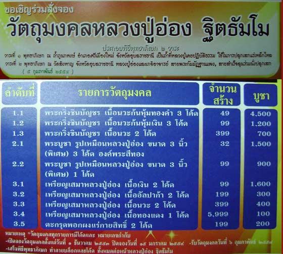 ขอเชิญจองพระกริ่งชินบัญชร หลวงปู่อ่อง ฐิตธัมโม วัดเทพสิงหาร จ.อุบลราชธานี 