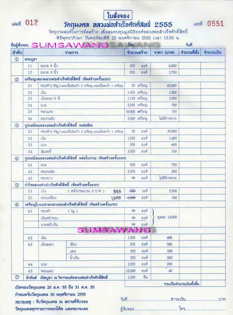 เปิดจองแล้วครับ วัตถุมงคลหลวงพ่อสำเร็จศักดิ์สิทธิ์ ๒๕๕๕ ใกล้เต็มแล้วครับ 