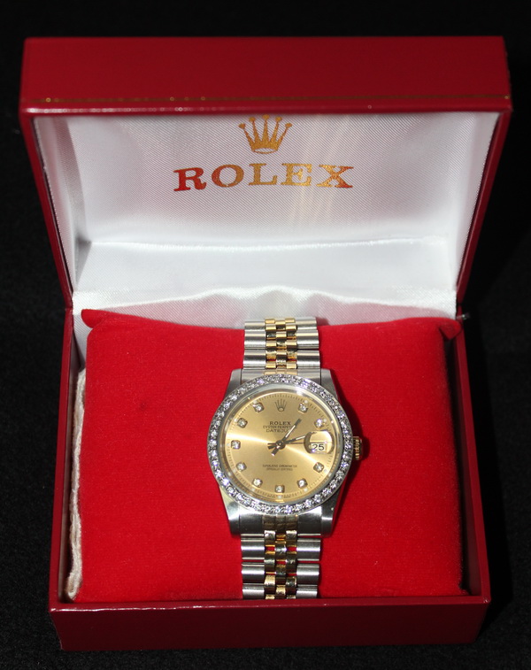 นาฬิกา ROLEX สำเนา หน้าปัดทองล้อมเพชร