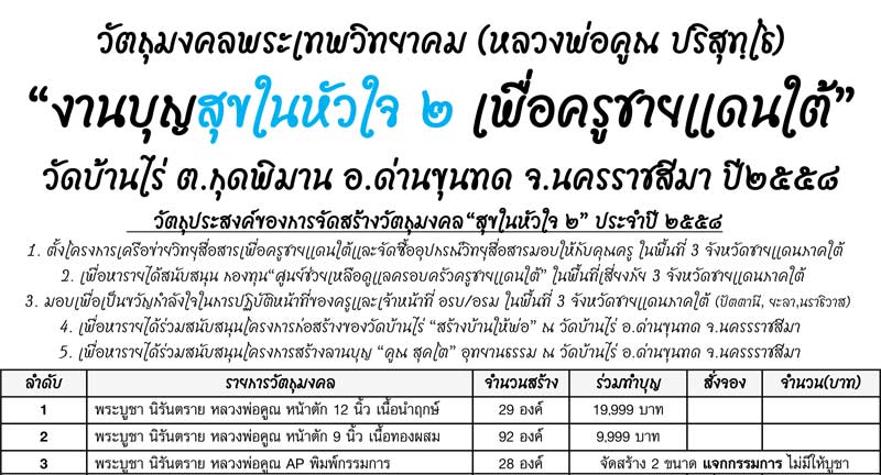 ### คลองขวางพระเครื่อง ### เปิดจอง งานบุญสุขในหัวใจ 2 เพื่อครูชายแดนใต้ หลวงพ่อคูณ วัดบ้านไร่
